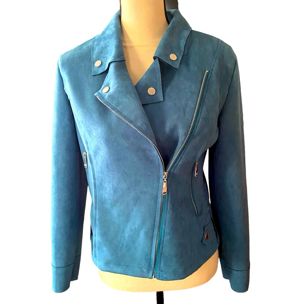 Bike Style Zipper Jacket Blue faux suede (M)